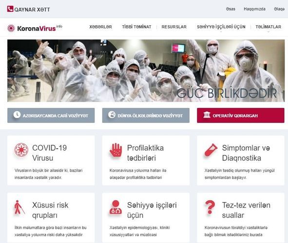 Azərbaycanda koronavirusla bağlı sayt istifadəyə verildi