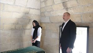 İlham Əliyev Pirsaat Baba ziyarətgahının yenidən qurulması çərçivəsində görülən işlərlə tanış oldu -   FOTO — foto 7