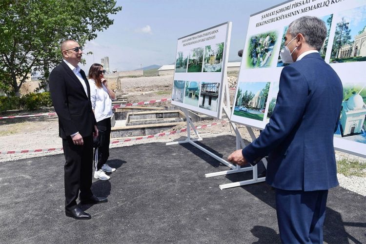 İlham Əliyev Pirsaat Baba ziyarətgahının yenidən qurulması çərçivəsində görülən işlərlə tanış oldu -   FOTO