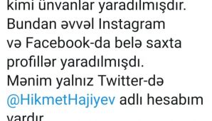 Hikmət Hacıyev adına saxta profillər yaradıldığını bildirdi — foto 1
