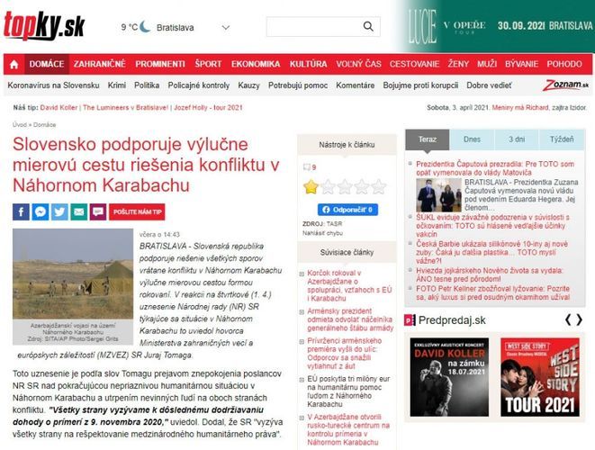 Münaqişənin davamlı həllinin yeganə yolu BMT TŞ-nin qətnamələrinə hörmət etməkdir -     Slovakiya XİN