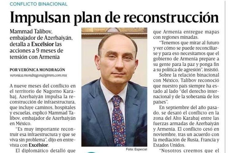 Azad olunmuş ərazilərimizdə aparılan minatəmizləmə və yenidənqurma işləri Meksika mətbuatında