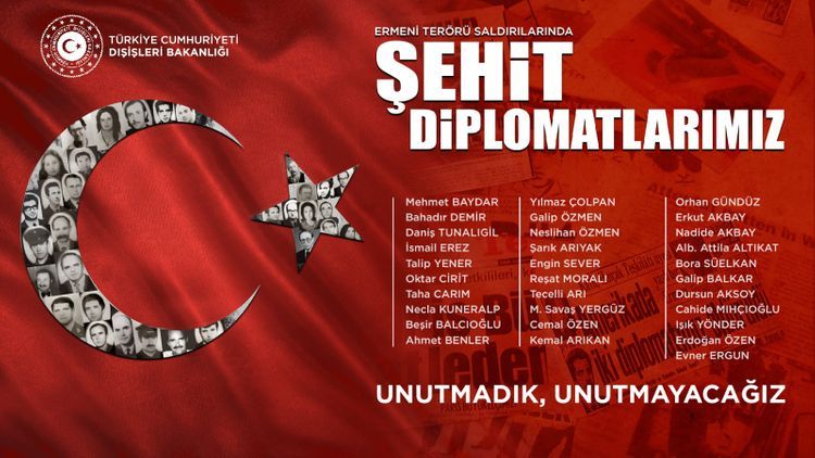 Türkiyə XİN erməni terrorunun qurbanı olmuş türk diplomatlarla bağlı paylaşım edib