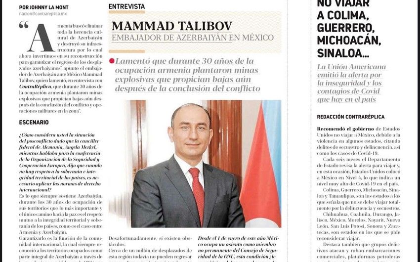 Azərbaycanın azad edilən ərazilərdə gördüyü işlər Meksika mətbuatında