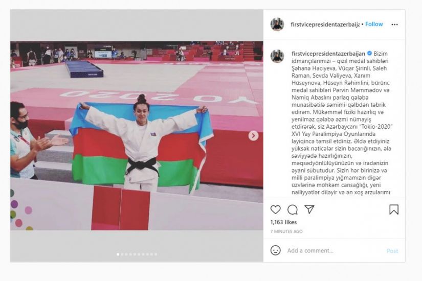 Mehriban Əliyeva Yay Paralimpiya oyunlarında qalib gələn idmançıları təbrik etdi