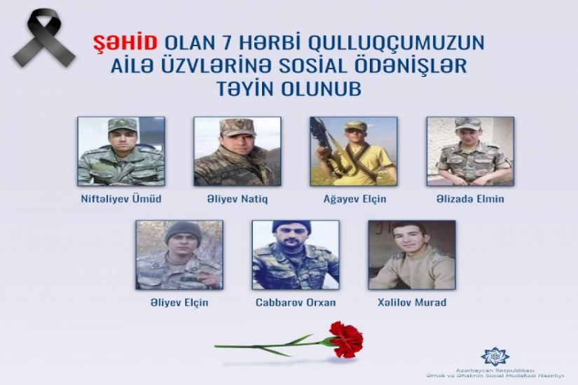 Noyabrın 16-da şəhid olan 7 hərbçimizin ailə üzvlərinə sosial ödənişlər təyin olundu