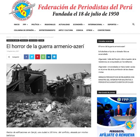 Rikardo Sançes erməni vandalizmini və hərbi cinayətlərini Peru mətbuatında işıqlandırdı