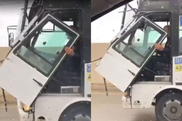 Avtobusun qapısını əlində aparan sürücü ilə bağlı     AÇIQLAMA