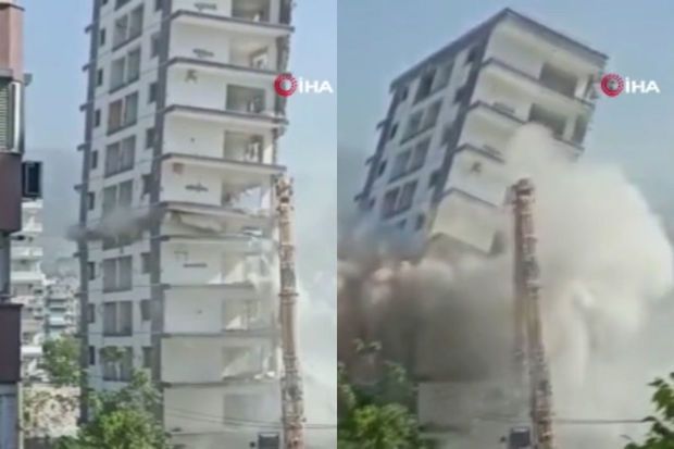 Türkiyədə çoxmərtəbəli yaşayış binasının vahimə dolu çökmə anı -      VİDEO