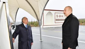 İlham Əliyev Oğuz-Şəki yolunun yenidənqurmadan sonra açılışında iştirak etdi -   FOTO - YENİLƏNDİ — foto 1