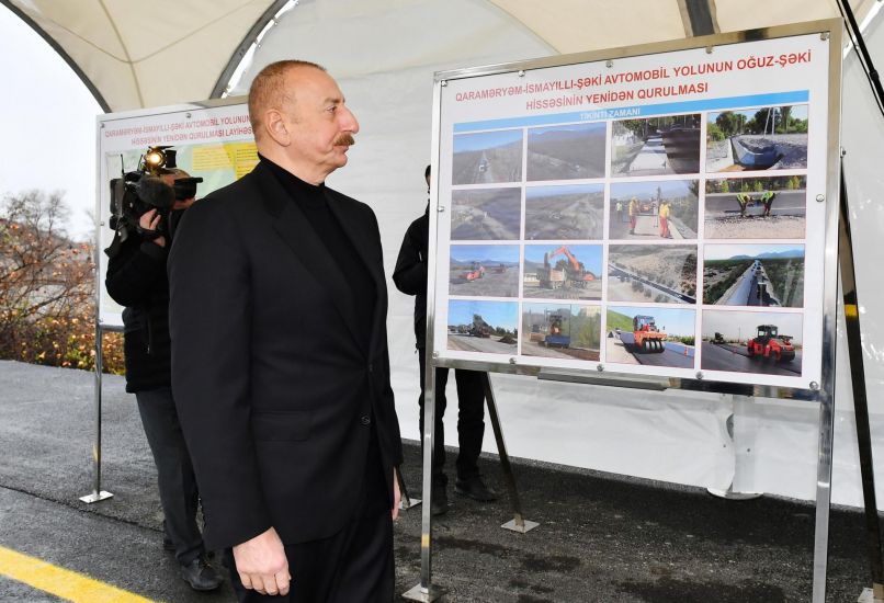 İlham Əliyev Oğuz-Şəki yolunun yenidənqurmadan sonra açılışında iştirak etdi -   FOTO - YENİLƏNDİ