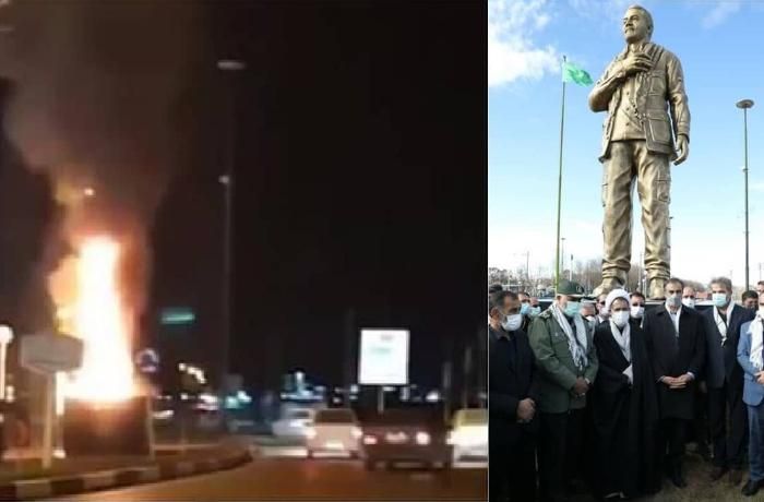 İranda Qasım Süleymaninin heykəli yandırıldı -     VİDEO