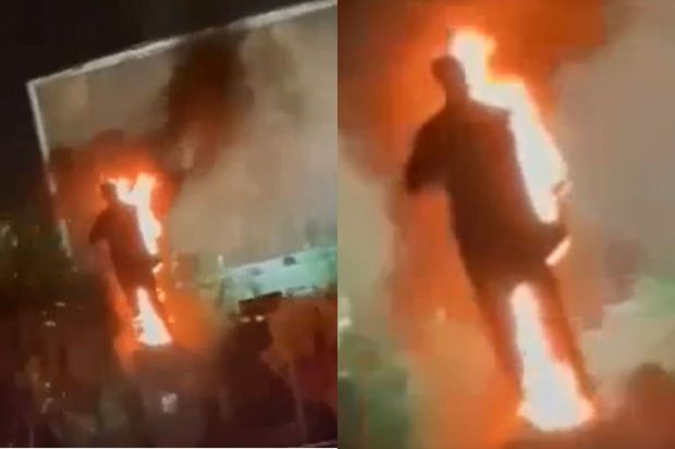 Tehranda etirazçılar Qasım Süleymaninin heykəlini yandırdılar -     VİDEO