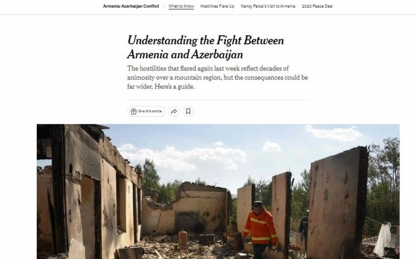 “The New York Times” Ermənistanla Azərbaycanın şərti sərhədindəki gərginliyə münasibət bildirdi