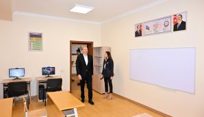İlham Əliyev və Mehriban Əliyeva Neftçalada yeni inşa olunan məktəbin açılışında iştirak etdilər -     YENİLƏNDİ — foto 7