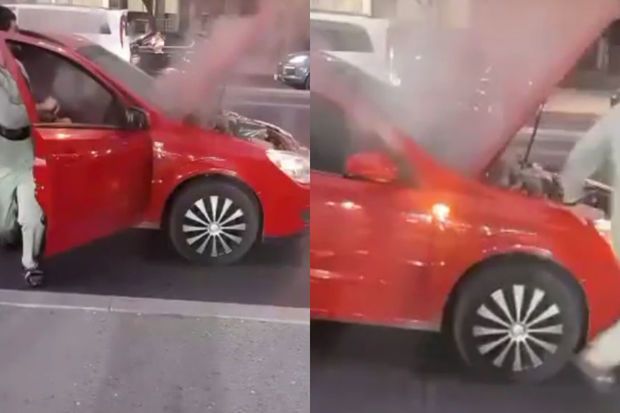 Paytaxtda “Prius”un anidən tüstüləməsi həyəcan dolu anlar yaşatdı -       VİDEO