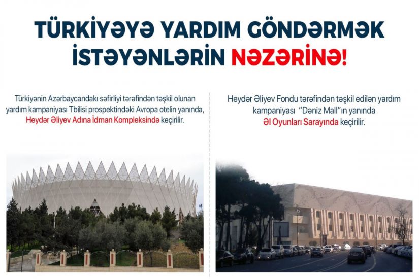 Türkiyədə zəlzələdən zərər görənlər üçün yardım kampaniyası Bakıda iki ünvanda təşkil edildi