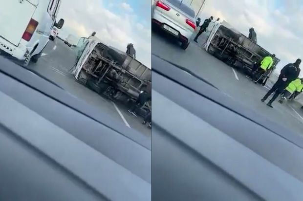 Bakıda yük maşını aşdı -     VİDEO