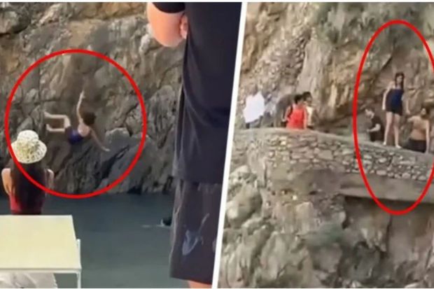 Dənizə tullanmaq istəyən turist qayalığa çırpıldı -       VİDEO