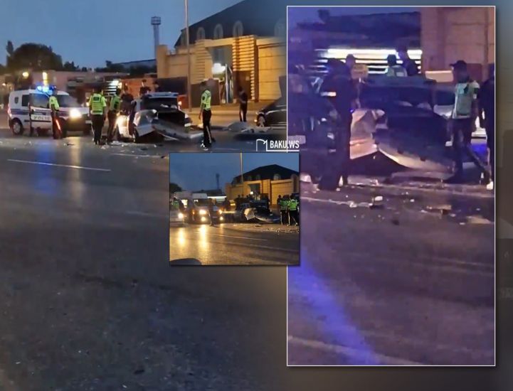 Bakıda "Mercedes" dirəyə çırpıldı, köməyə gedən uşaqları "Prado" vurub qaçdı -     VİDEO