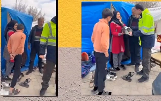 Zəlzələdə sağ qalan uşaqlara fotoşopla corab “geyindirdi”