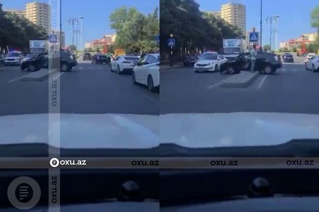 Bakının məşhur dairəsinə gedən yolda qeyri-adi qəza -     “Prius” təhlükəyə səbəb oldu - VİDEO