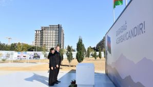 Prezident və birinci xanım Bakıda inşası davam etdirilən Zəfər parkında olublar -   FOTOLAR - YENİLƏNDİ — foto 4