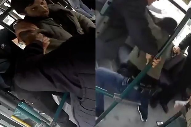 Bakıda sərnişin avtobusda yaşlı sürücünü döydü -     ANBAAN VİDEO