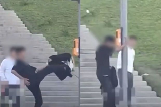 İşıqforu təpikləyib, kəllə atdı: Bakıda çəkilən görüntülər təəccüb doğurdu -      VİDEO