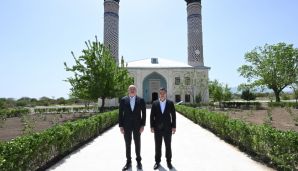 Prezident İlham Əliyev və Prezident Sadır Japarov Ağdam Cümə məscidinin bərpadan sonra açılışında iştirak ediblər -     FOTO - YENİLƏNDİ — foto 6