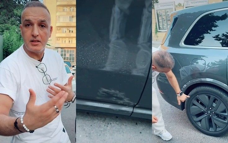 Azərin avtomobilini təpikləyib, açarla cızıblar -     Video