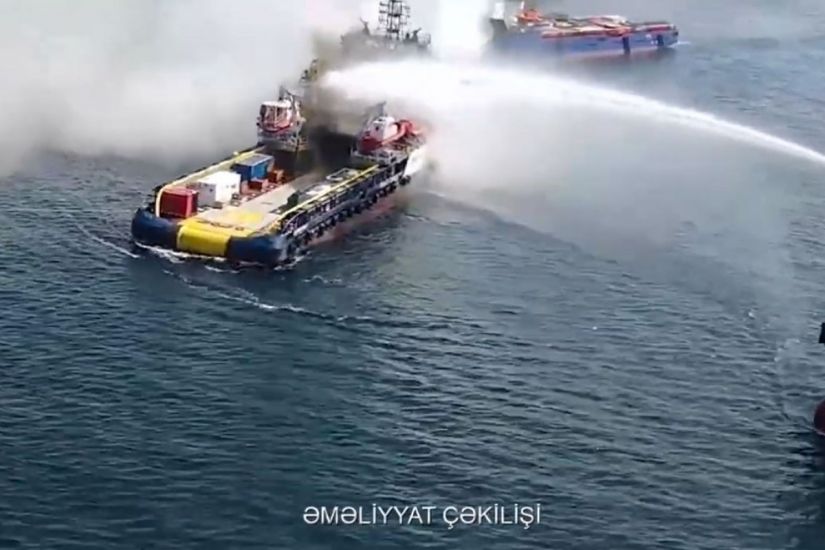 Xəzərdə gəmidə yanğın dördüncü günündə söndürüldü
