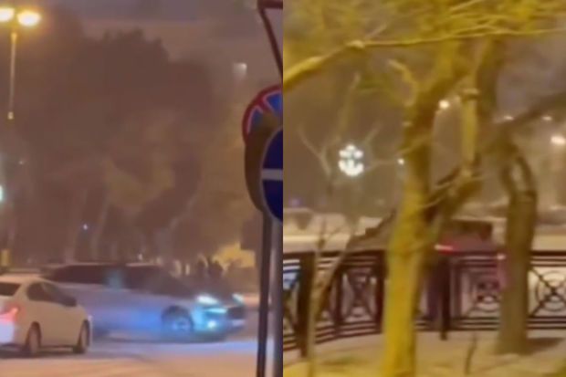 Bakıda qarlı havada “Porsche” sürücüsünün hərəkəti gündəm oldu -     VİDEO