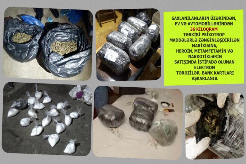 Ölkəyə qaçaqmalçılıq yolu ilə 36 kiloqram narkotik vasitə gətirən 4 kuryer saxlanılıb