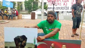 Yeni Kaledoniyada aksiyada Azərbaycan Prezidentinin və "Dəmir Yumruğ"un plakatları qaldırıldı — foto 3