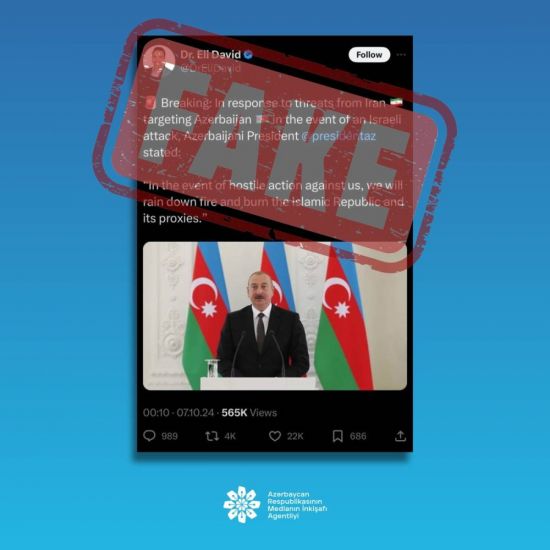 Agentlik Azərbaycan Respublikasının Rəhbərliyi adından yayılmış saxta məlumatla bağlı açıqlama yaydı
