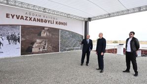 Prezident İlham Əliyev Ağdam rayonunun Eyvazxanbəyli kəndinin təməlqoyma mərasimində iştirak etdi -   YENİLƏNDİ - FOTOLAR — foto 1