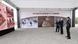 Prezident İlham Əliyev Ağdam rayonunun Eyvazxanbəyli kəndinin təməlqoyma mərasimində iştirak etdi -   YENİLƏNDİ - FOTOLAR — foto 3