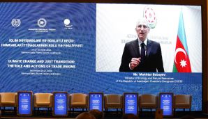 Bakıda "İqlim dəyişmələri və ədalətli keçid: həmkarlar ittifaqlarının rolu və fəaliyyətləri" mövzusunda beynəlxalq konfrans keçirilir -   FOTOLAR — foto 17