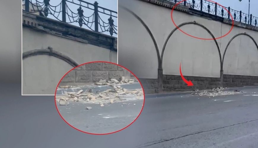 Bakıda körpüdə təhlükəli vəziyyət -     Daşlar qoparaq yola tökülüb