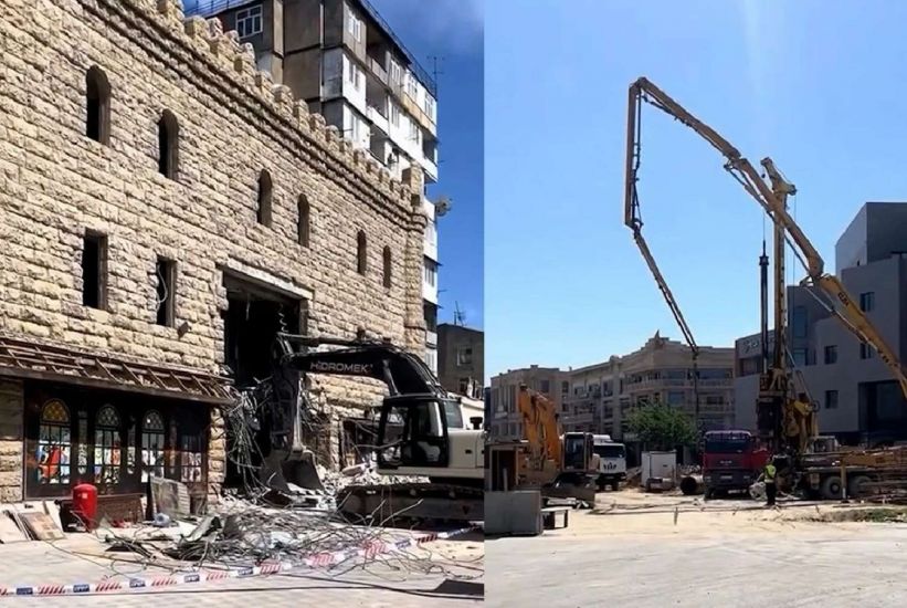 "Şəki" restoranının söküntüsünə başlanıldı